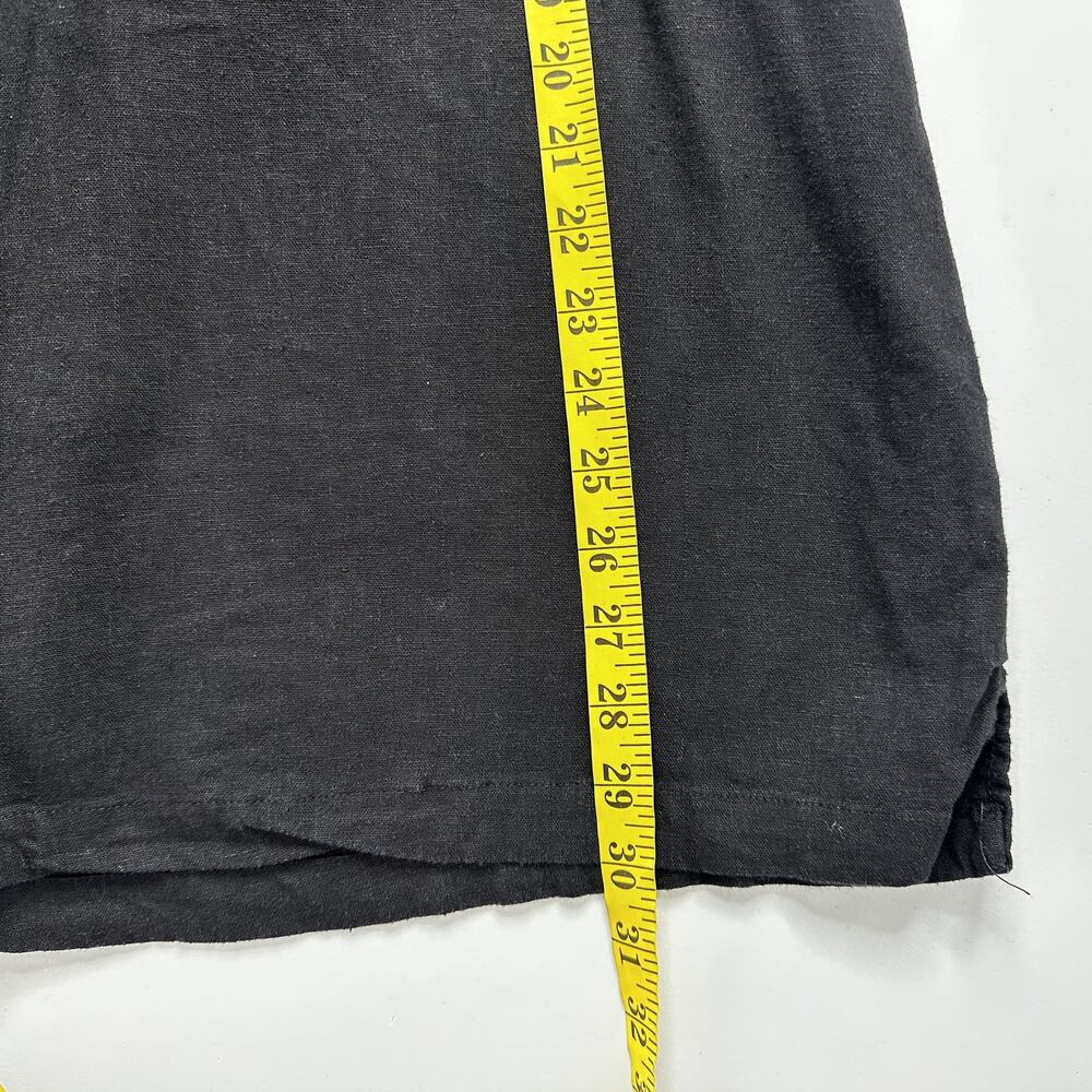Basix Shirt Top Womens Large Black Linen Blend Minimalist Breathable Embroidered - Picture 10 of 11